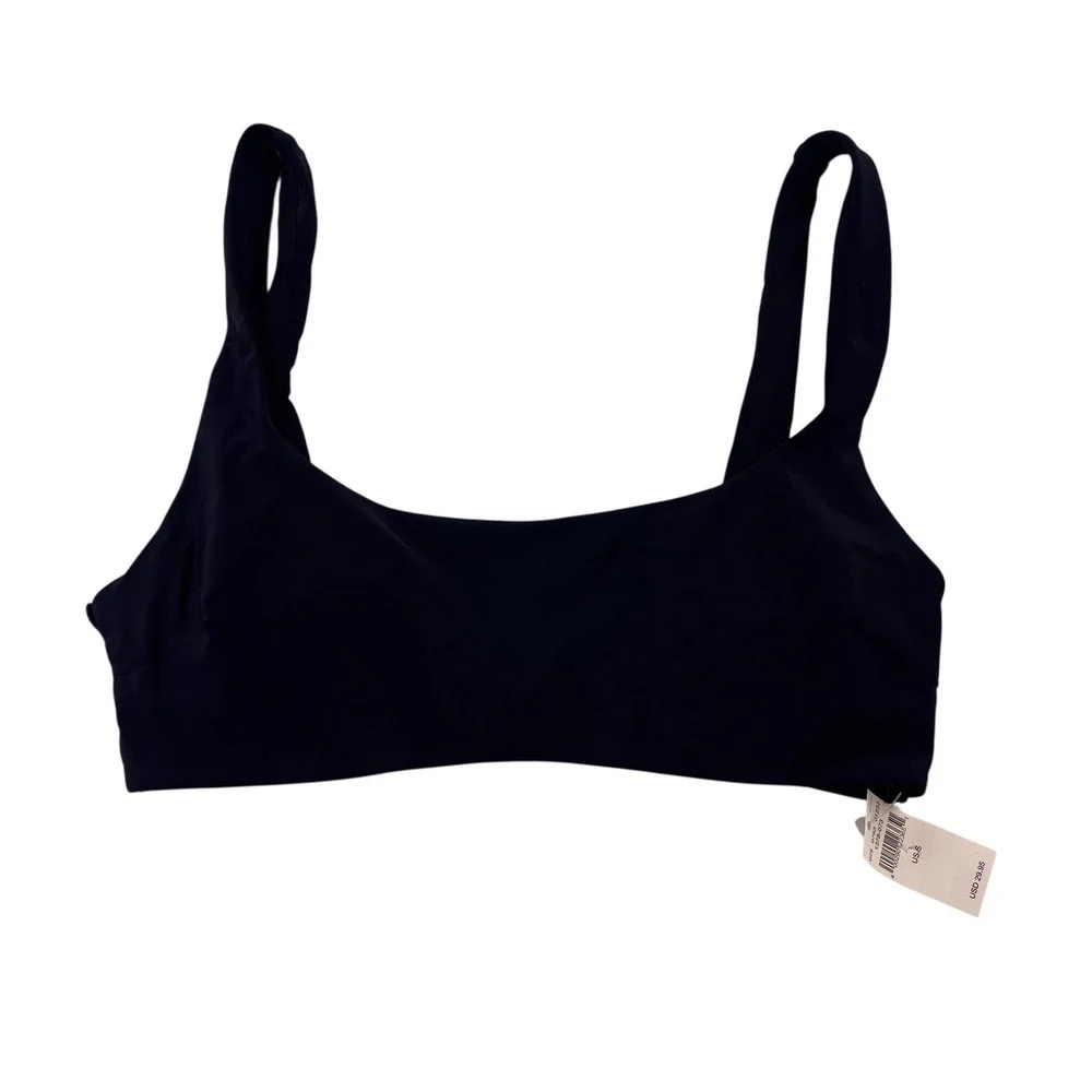 Aerie Scoop Neck Bikini Top Solid Black Wide Strap Swim 1378-073 US S